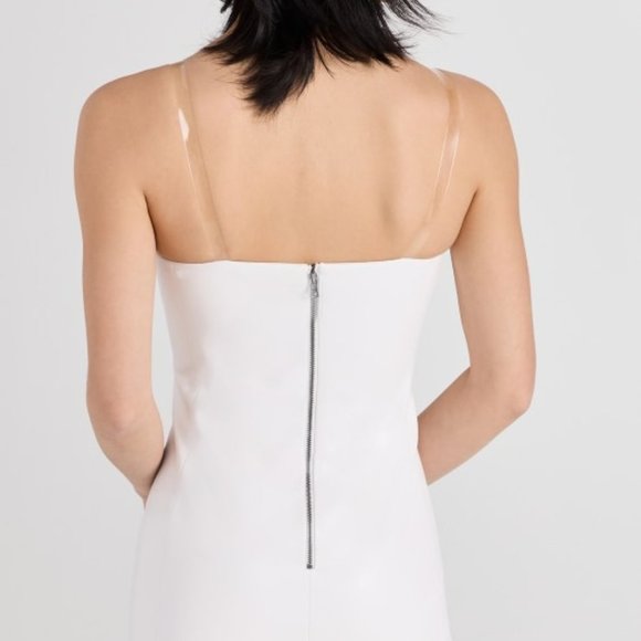 alice + olivia Fifi Clear Strap Vegan Leather Mini Dress Bright White Size 6 - Picture 3 of 4